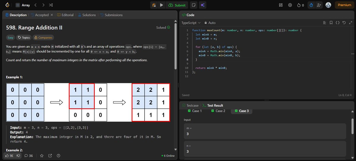 jitesh_mern_dev's tweet image. LeetCode Daily Grind –> Day 2 ✅ Done
Question 3: Range Addition II
#LeetCodeDailyGrind #100DaysOfCode #MERN #ProblemSolving #LeetCode #DevJourney