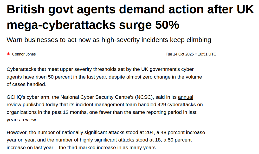"The best way to defend against these attacks is for organisations to make themselves as hard a target as possible."

The same also goes for citizens &amp; central government. 

It's in everyone's best interests that Labour's National [digital] ID plans are completely scrapped.