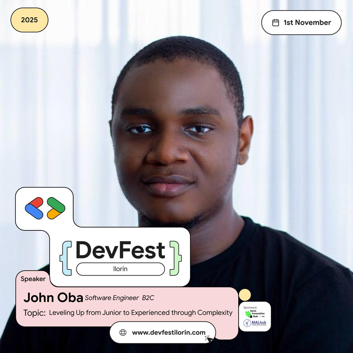 gdgIlorin's tweet image. Nobody just wakes up a senior dev, we all started from that “why is my code not running 😭” phase.
John Oba, Software Engineer at B2C company, knows the struggle and the glow-up.
Join him at #DevFestIlorin for a session that’s real and relatable