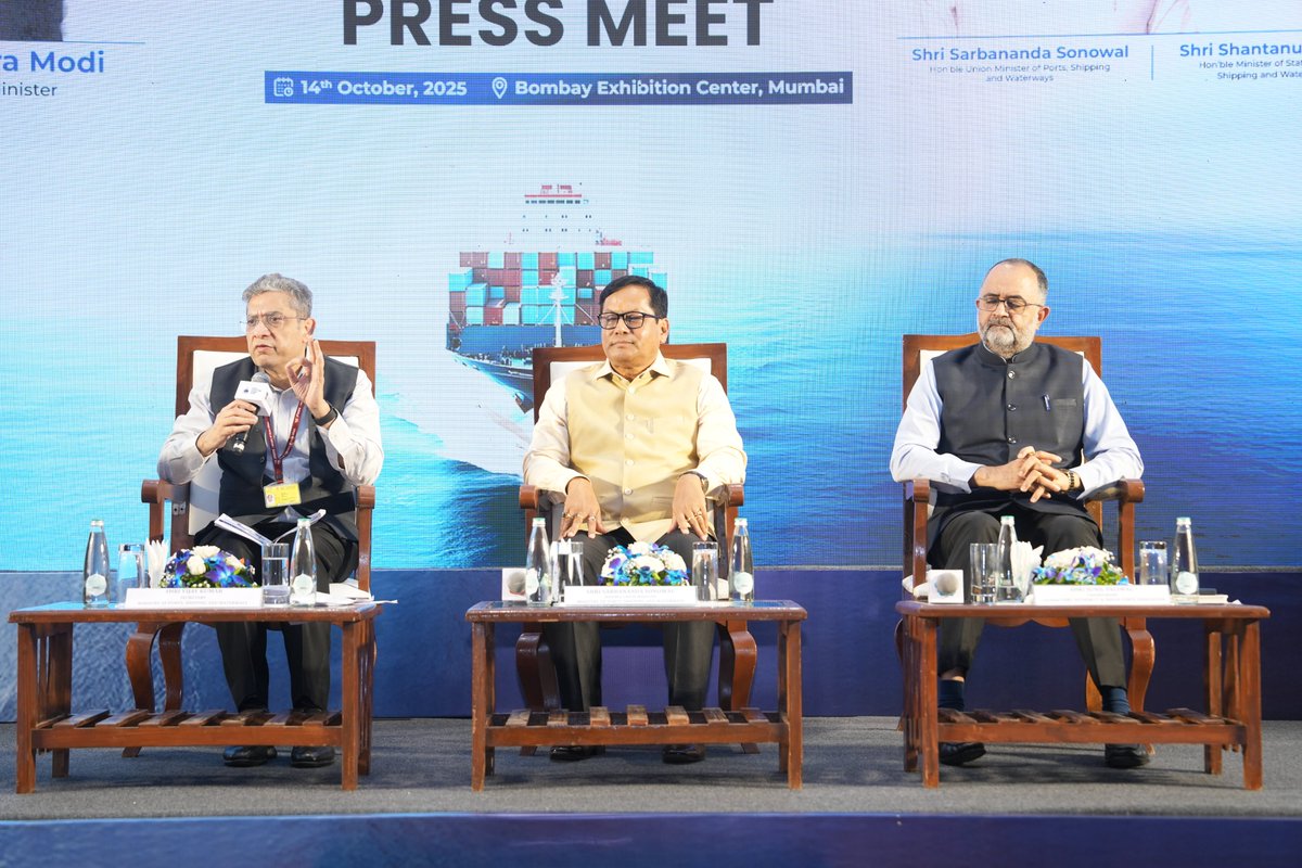 India Maritime Week 2025: Key Details Unveiled! 

Hon’ble Union Minister of Ports, Shipping &amp; Waterways, Shri <a href="/sarbanandsonwal/">Sarbananda Sonowal</a> , addressed a press conference along with Shri Vijay Kumar, Secretary, <a href="/shipmin_india/">Ministry of Ports, Shipping and Waterways</a>  and Shri Sunil Paliwal, Chariman, <a href="/Indportsassn/">Indian Ports Association</a> , sharing insights