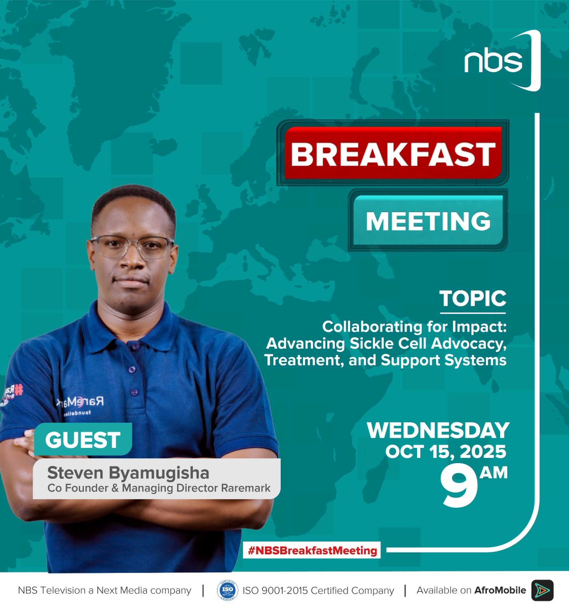 RaremarkFdn's tweet photo. Start your morning with purpose! Catch our very own @steven_B256  and @angellanam2010  LIVE on  NBS Breakfast Meeting as they discuss the power of collaboration in advancing sickle cell advocacy, treatment, and support systems.

🗓️ 15TH, October
⏰9AM
📍NBS TV
Tell a friend to tell a friend, you don’t want to miss this one!