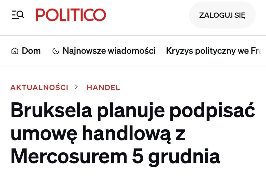 Bruksela szykuje prezent na Mikołajki? POLITICO: Bruksela planuje podpisać umowę handlową z Mercosurem 5 grudnia!