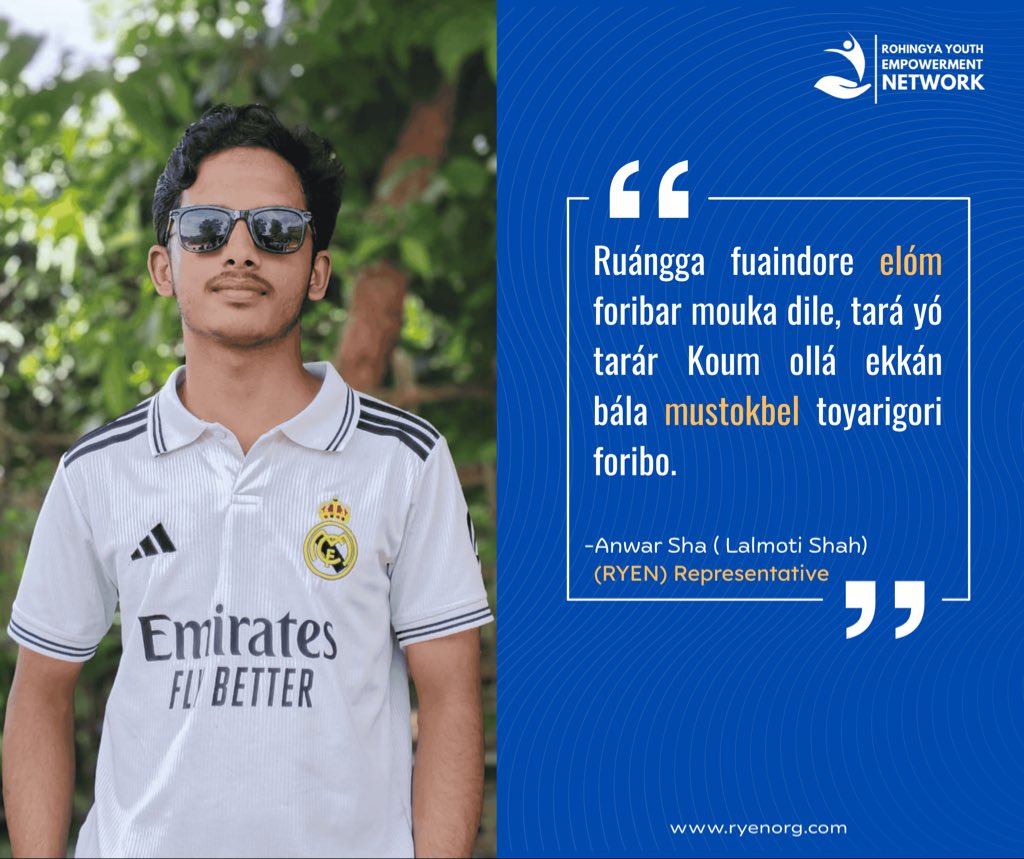 RYEN_ORG's tweet photo. "Ruángga fuaindore elóm foribar mouka dile, tará yó tarár Koum ollá ekkán bála mustokbel toyarigori foribo."

-Anwar Sha ( Lalmoti Shah)
 (RYEN) Representative

#rohingya #Education #youth https://t.co/mHMsQQXS3o