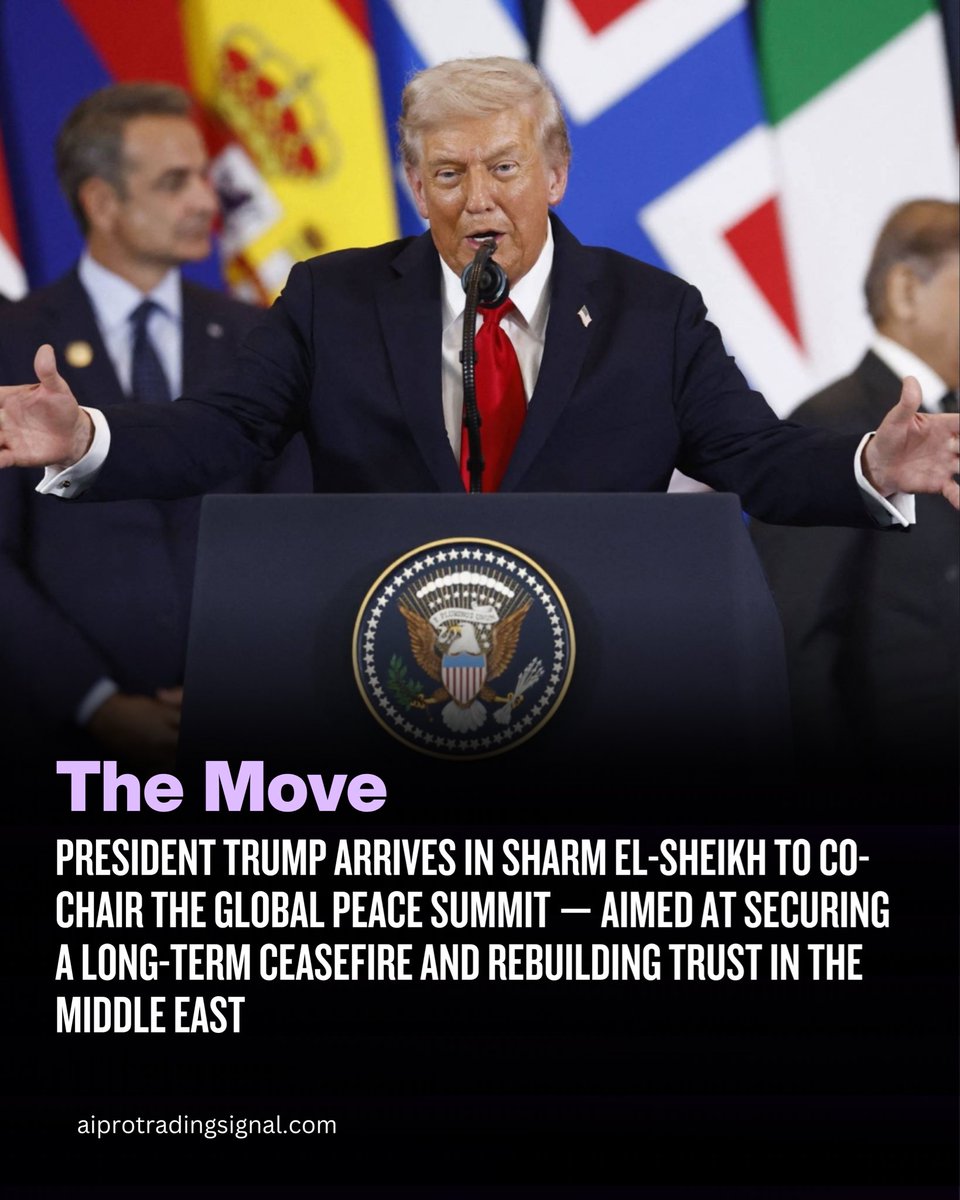 aiprosignal's tweet photo. 🚨 BREAKING: Donald Trump lands in Egypt for the Global Peace Summit.
Over 20 world leaders are meeting to discuss ending the Gaza conflict and rebuilding stability in the Middle East.

📉 The world watches — could this mark a new global order?

#Trump #Egypt #PeaceSummit https://t.co/xUQOkePWGM