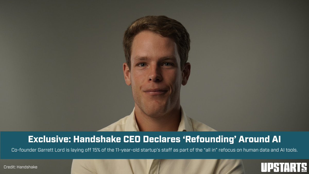 News: Handshake CEO Garrett Lord has declared a "refounding" around AI.

The 11-year-old startup is laying off 100 people, about 15% of staff, as part of the push. 

“Winners and losers are being defined right now,” Lord says. “If we don’t go all-in, we are going to get lapped.”
