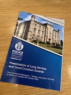 Delighted to attend <a href="/PSOSCollege/">Police Scotland College</a> today for the Long Service and Good Conduct Awards, presented by Chief Constable Jo Farrell. I personally thanked Special Constable Carlyle for over 19 years dedicated service in <a href="/PSOSDandG/">Police Scotland Dumfries & Galloway</a>. #KeepingPeopleSafe