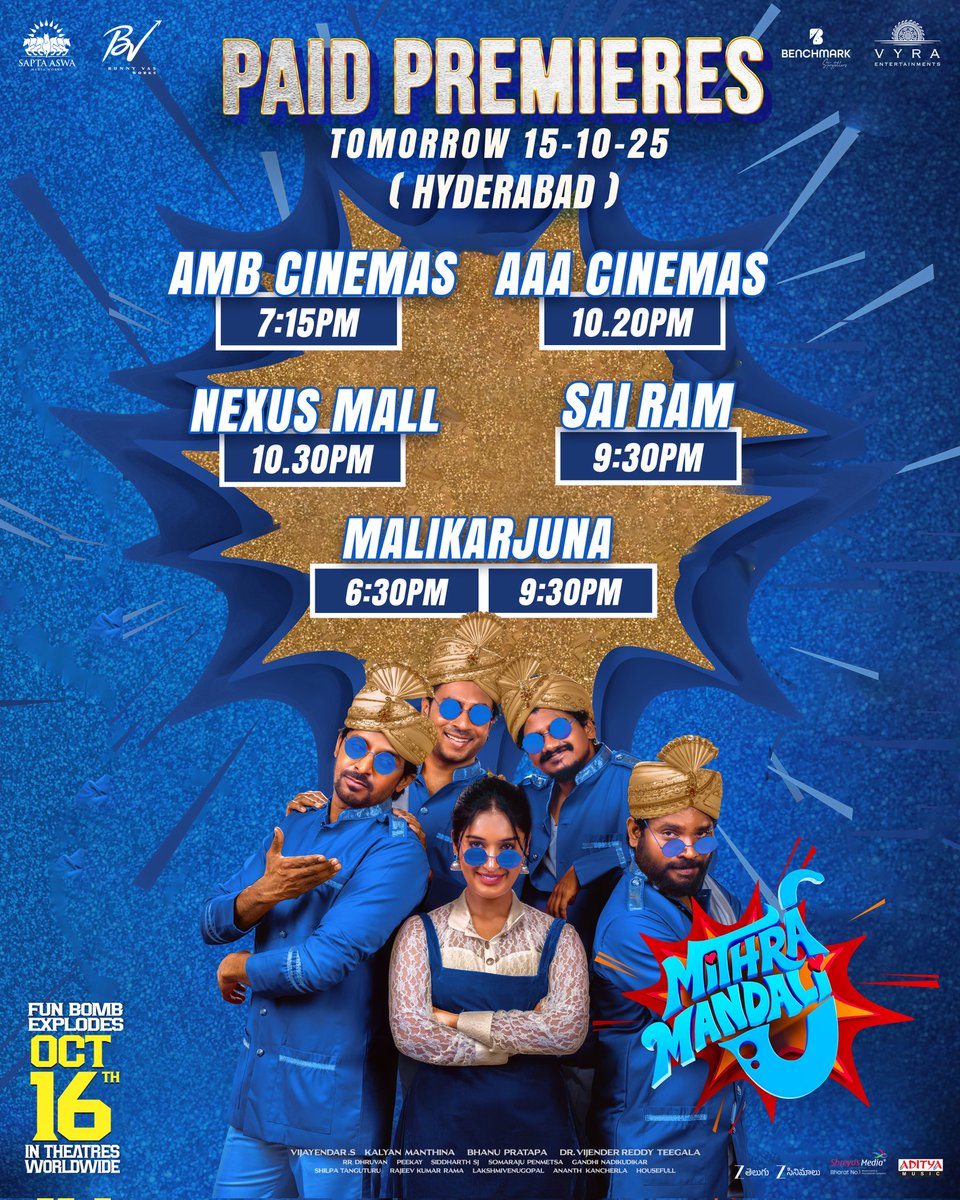 #MithraMandali Premiere Shows Bookings are NOW OPEN!🔥

linktr.ee/MithraMandaliT…