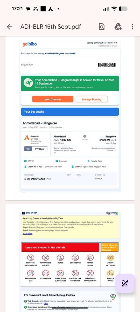 rajdeepmahanta's tweet photo. @AkasaAir Our ticket was for Akasa air on 15th September 2025 @6.30PmM or Akasa air on 15th September 2025 at 6.30 PM from Ahmedabad to Bangalore. Without informing the flight was rescheduled to 6.30 Am on 15th September. Later when I asked airlines, they said nothing could be done instead https://t.co/8qFkkwd8nq