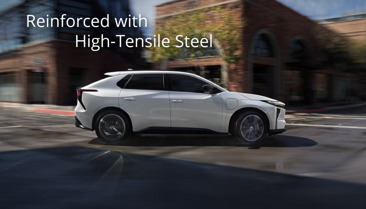 SteelYourWorld's tweet image. The 2026 Toyota bZ isn’t just electric; it’s engineered for strength. With high-tensile steel reinforcing the battery frame and critical safety zones, it delivers durability and protection. #AutomotiveEngineering