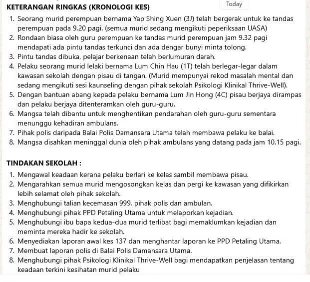 kronologi kes pelajar tingkatan 4 kena bunuh dengan tingkatan 2.. rupanya bukan pasal cinta ye..