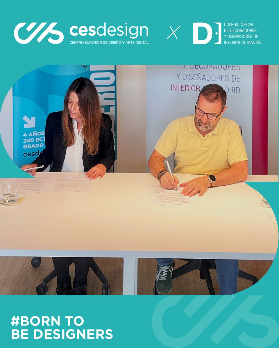 Nuestra Campus Manager de CES Design, Silvia Villar, y César de Pablo Llorente (<a href="/coddim/">CODDIM</a> ) han firmado un convenio que permitirá a nuestros alumnos/as:
✨ Acceder a proyectos y experiencias reales
✨ Colegiarse en CODDIM
✨ Conectar con el sector del diseño #DiseñoDeInteriores