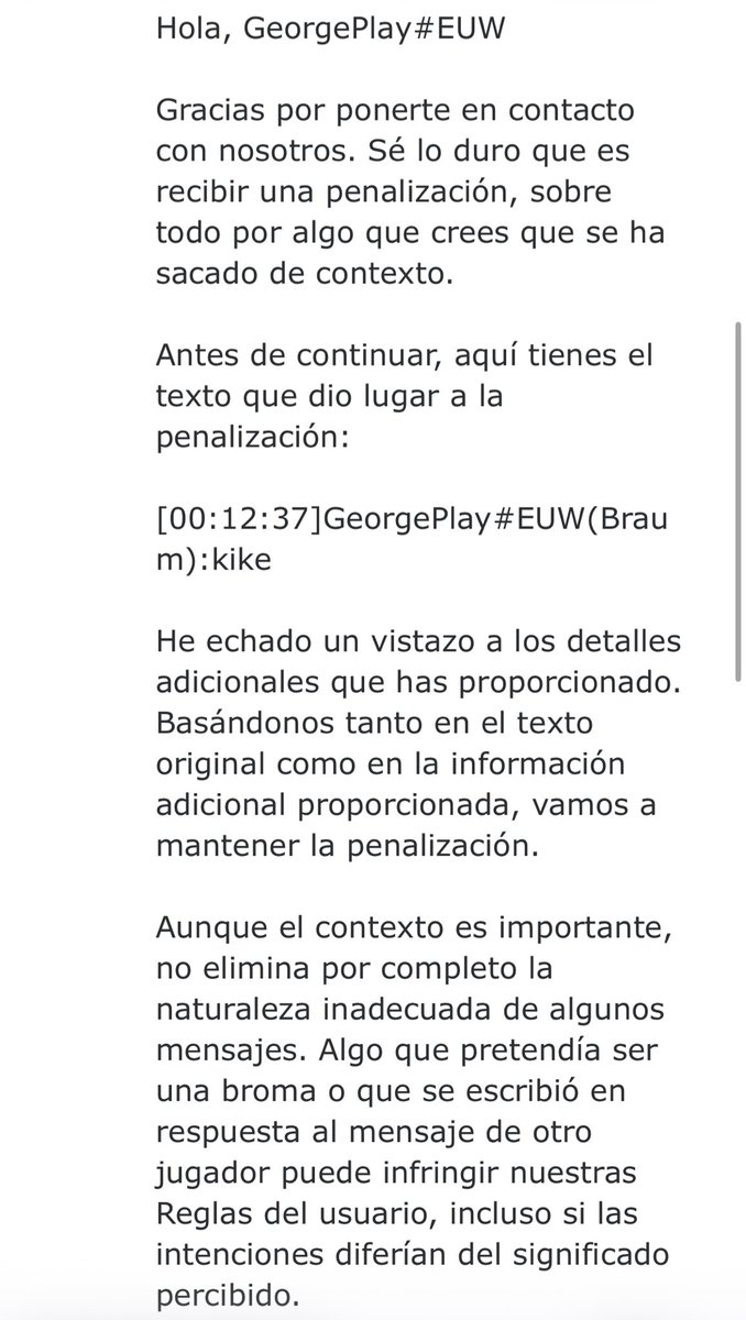Alguien me puede explicar, por favor, por qué no puedo decir 'kike' en League of Legends sin llevarme un baneo de 7 días? Gracias
