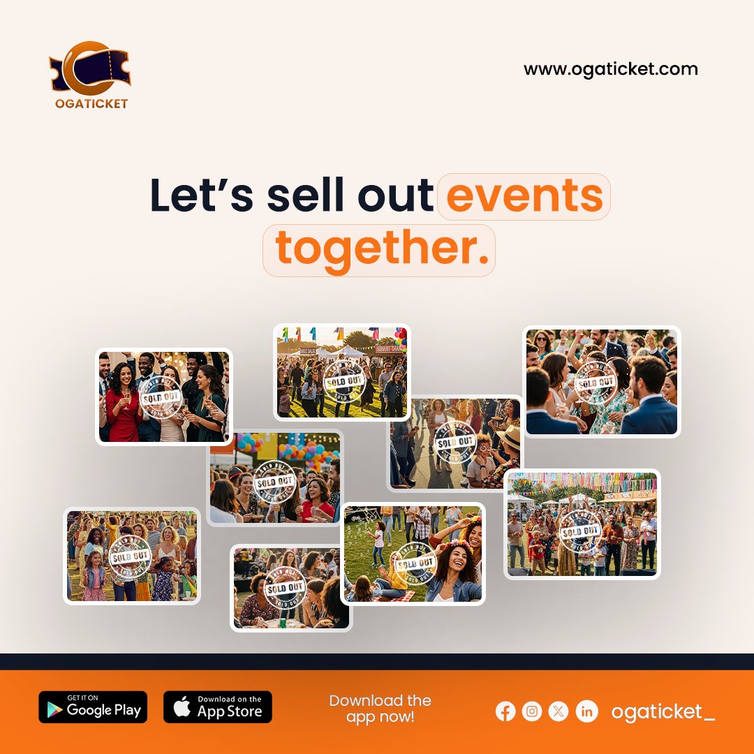 Ogaticket_'s tweet image. Your next event shouldn’t just get attention — it should be SOLD OUT. 
OgaTicket gives you all the tools to make it happen — from email broadcasts to joint social media marketing.
#Ogaticket #eventtech #eventorganizer