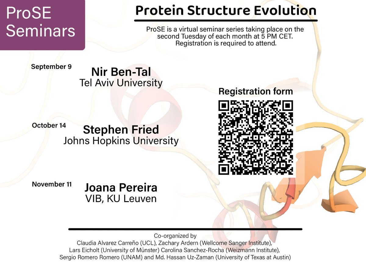 zachary_ardern's tweet image. The next Protein Structure Evolution (ProSE) seminar is this afternoon, 4pm UK time.
Stephen Fried on why some microbes refold their proteins and others don't!
Registration link: tinyurl.com/prose-seminar2