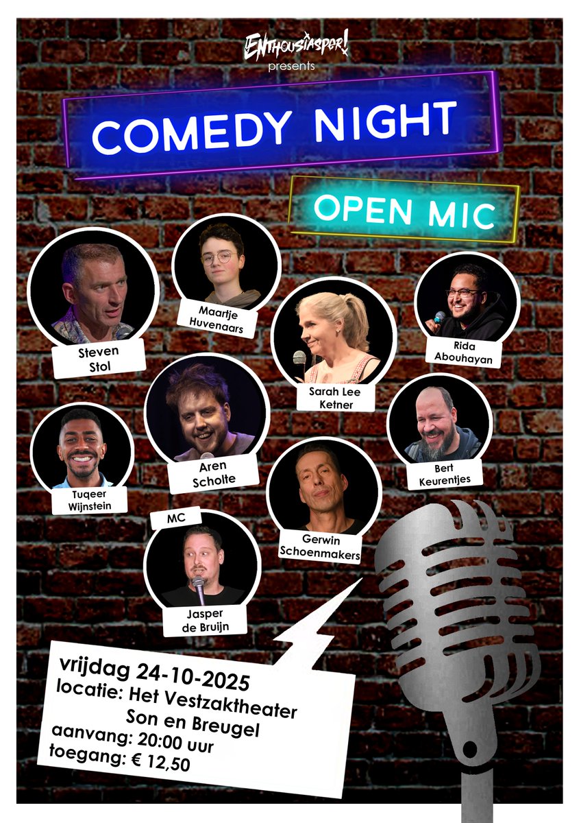 Maak je klaar voor een avond vol humor, talent en verrassingen! Op 24 oktober een avond vol metcomedytalenten bij de open Mic Comedy night. Tickets: vestzaktheaterson.nl/programma/open… #senb