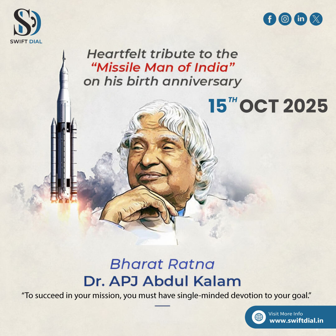 SwiftDial297's tweet image. “To succeed in your mission, you must have single-minded devotion to your goal.” — Dr. APJ Abdul Kalam 💫
Honoring the Missile Man of India on #WorldStudentsDay 🚀
Let’s dream, learn, and achieve together. 🌍
#APJAbdulKalam #SwiftDial #Inspiration #
🔗 swiftdial.in