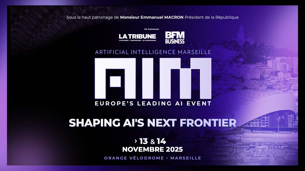 SAVE THE DATE | L'#AIMSummit revient les 13 &amp; 14 nov. 2025 à l’Orange Vélodrome ! 
Inscrivez-vous : hubs.la/Q03Nr92K0
Restez connectés, nous partagerons bientôt tous les détails sur nos interventions et animations !

#IntelligenceArtificielle #IA #Marseille #Conférence