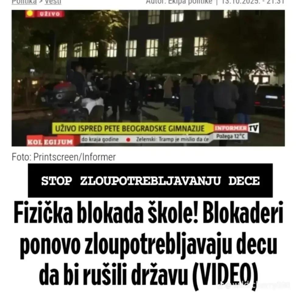 Iskorišćavanje dece za političke svrhe je zaista monstruozno! Deca štete isključivo sebi izbegavajući da idu u školu, a kad budu svesni toga, biće kasno!