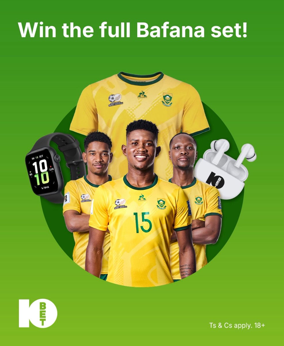 Get your prediction in! It's SA 🇿🇦 vs Rwanda 🇷🇼, and I predict a 2-0 win for Bafana Bafana 🟢. Play Bafana Megaways now for your chance to win a Bafana set before the competition closes on 16 Oct 2025! Link: z.humanz.ai/bafanabafana/2…

#ad #sponsored #10bet <a href="/10bet_ZA/">10bet South Africa</a> #bafanamegaways