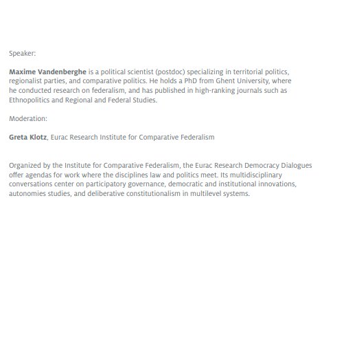 Does ethno-linguistic diversity fuel political tensions?  And do regionalists benefit from conflicts at the national level? 

This Friday, I get the opportunity to present some new data and discuss these dynamics <a href="/EuracFederalism/">Comparative Federalism - Eurac Research</a>. All are welcome - online and offline!