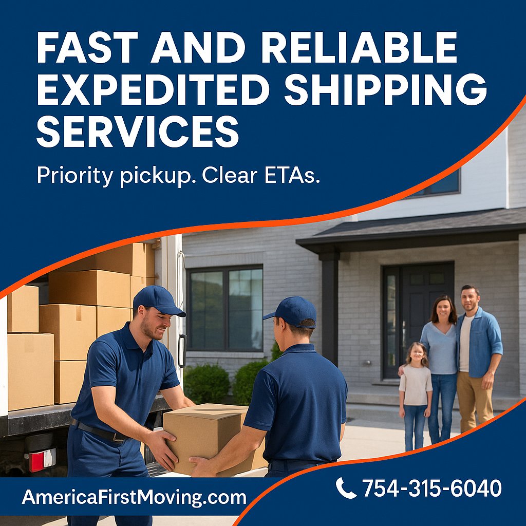TheMovingServFL's tweet image. Need it there fast? AFM Expedited Shipping prioritizes pickup with pro packing + clear ETAs. Up to $2,000 off packing. 

Call 754‑315‑6040

Book now: americafirstmoving.com/expedited-ship… 🚚⚡ 

#ExpeditedShipping #MovingNow #NationwideMovers