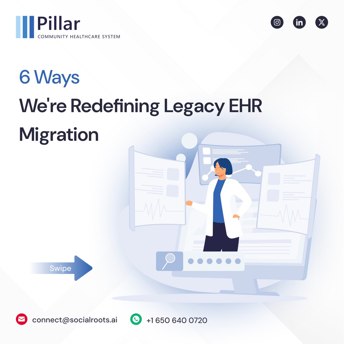 socialroots_ai's tweet image. Execute zero-downtime, fully validated EHR migrations with Pillar. Ensure 100% data accuracy, HIPAA compliance, and seamless continuity for your healthcare organization.
#Pillar #SocialRoots  #EHRMigration #HealthcareDataMigration  #DigitalTransformation #HIPAACompliance