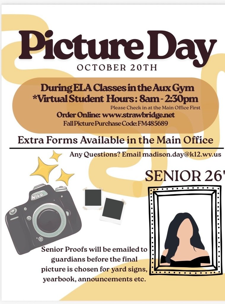 PCMHSWV's tweet image. Picture Day is coming up! See below for more details!