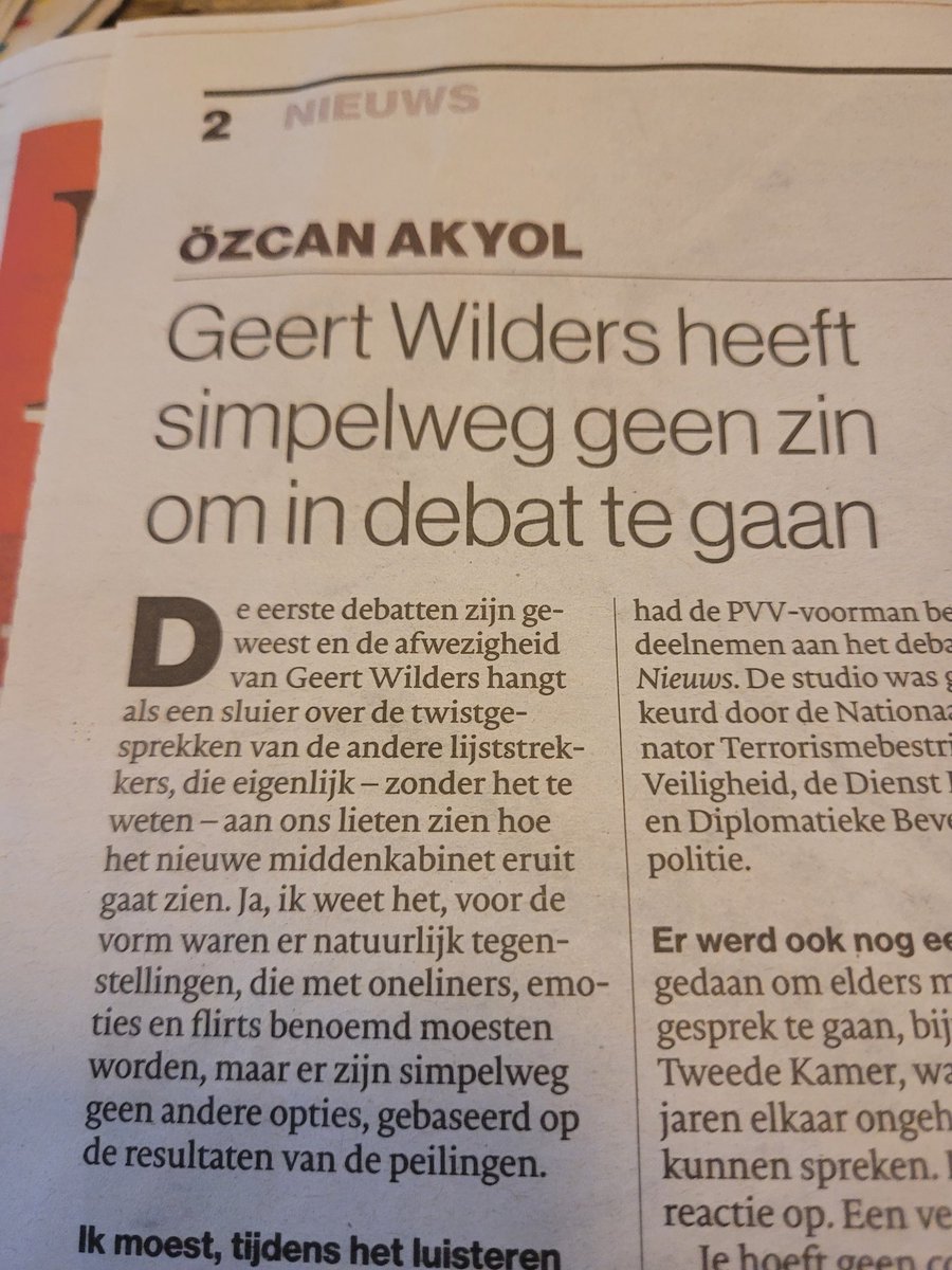 Dit is een waardevolle gemiste kans van Dhr. #Wilders. Graag horen wij wat zijn woorden zijn waarom hij uit het kabinet #Schoof stapte in de diverse #debatten . Dit is in het belang van onze #Democratie! Bron <a href="/bddenbosch/">Brabants Dagblad</a>  <a href="/OzcanAkyol/">Özcan Akyol</a>
