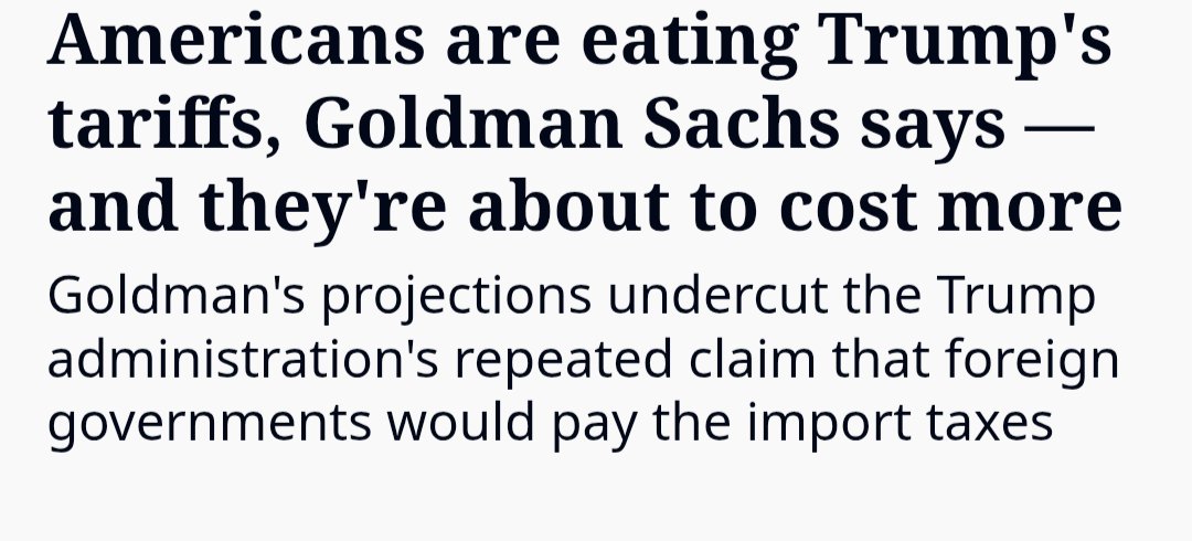 AngieLauritsen's tweet image. &quot;A new analysis from Goldman Sachs economists indicated that just over half of the tariff costs, or 55%, will be shouldered by American consumers this year. U.S. businesses will shoulder 22% of the costs while foreign exporters are expected to take on 18%.&quot; #GOPTariffs