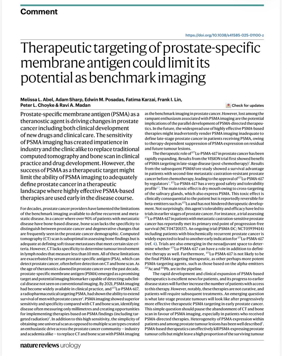 Dr_RaviMadan's tweet image. As #ESMO25 brings new data on #PSMA it may be time to consider what happens when you target a surface antigen in cancer. How will that impact diagnostic sensitivity of that target?
#PSMAdark
#ProstateCancer #theranostics
@melissaabel20 et al @NatRevUrol
rdcu.be/eKNQe