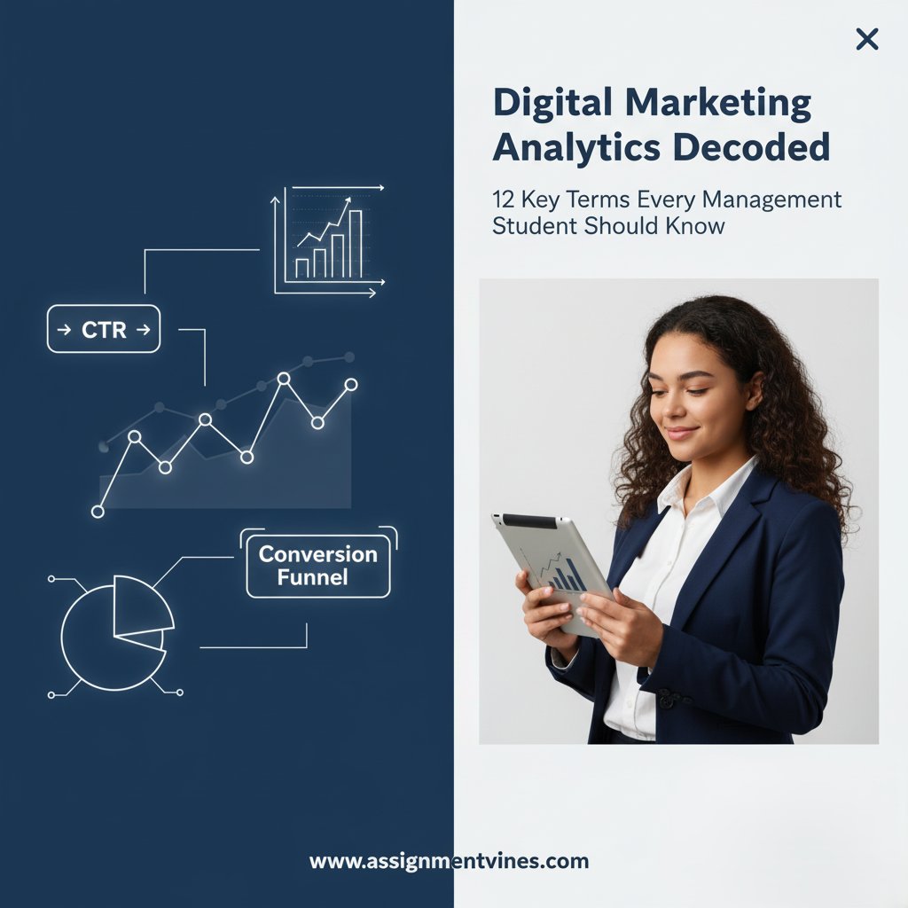 Assignment_V's tweet image. Mastering digital marketing starts with mastering the metrics!
Here are 12 must-know analytics terms every management student should understand from SEO to ROI.
Decode data. Drive strategy. Deliver results.
#DigitalMarketing #Analytics #AssignmentVines