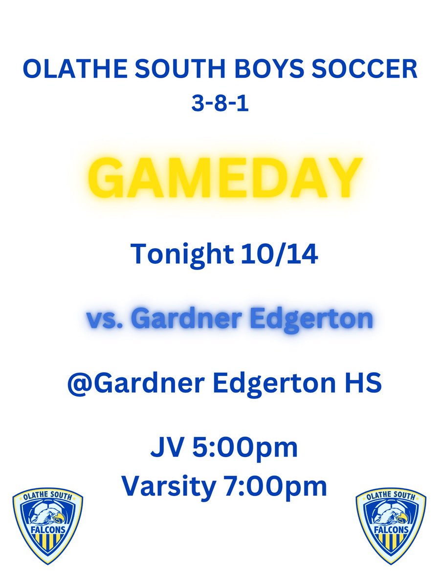 GAMEDAY

🆚 Gardner Edgerton
📆 Tues 10/14
⏰ JV 5:00pm/Varsity 7:00pm
📍 Gardner Edgerton HS

<a href="/ADMillerOS/">AD Miller</a> 
<a href="/OS_BirdHouse/">OS Student Section</a>