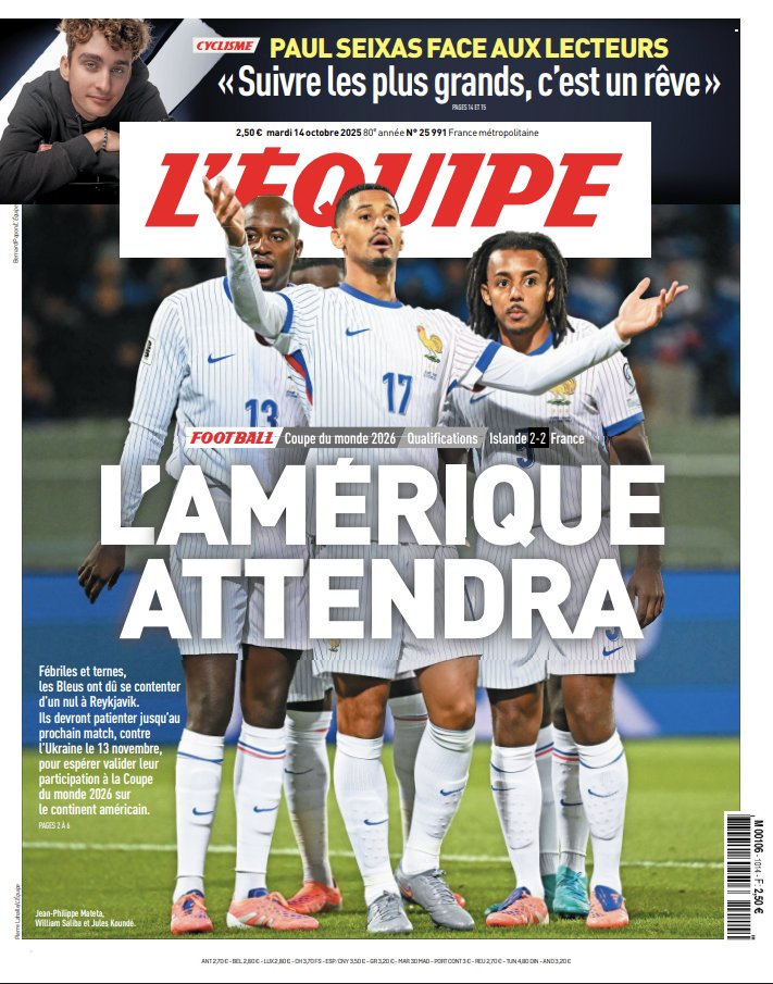 lequipedegreg's tweet image. L'ÉQUIPE DE GREG' : Le programme du soir !
🤔L'immanquable : Un rassemblement forcément inquiétant ?
📖Le conseil de classe d'Islande - France : Koundé, Olise, Camavinga, Mateta, Nkunku, Akliouche
😍Le Cap-Vert qualifié : Pourquoi c'est la magie de la Coupe du Monde ?…