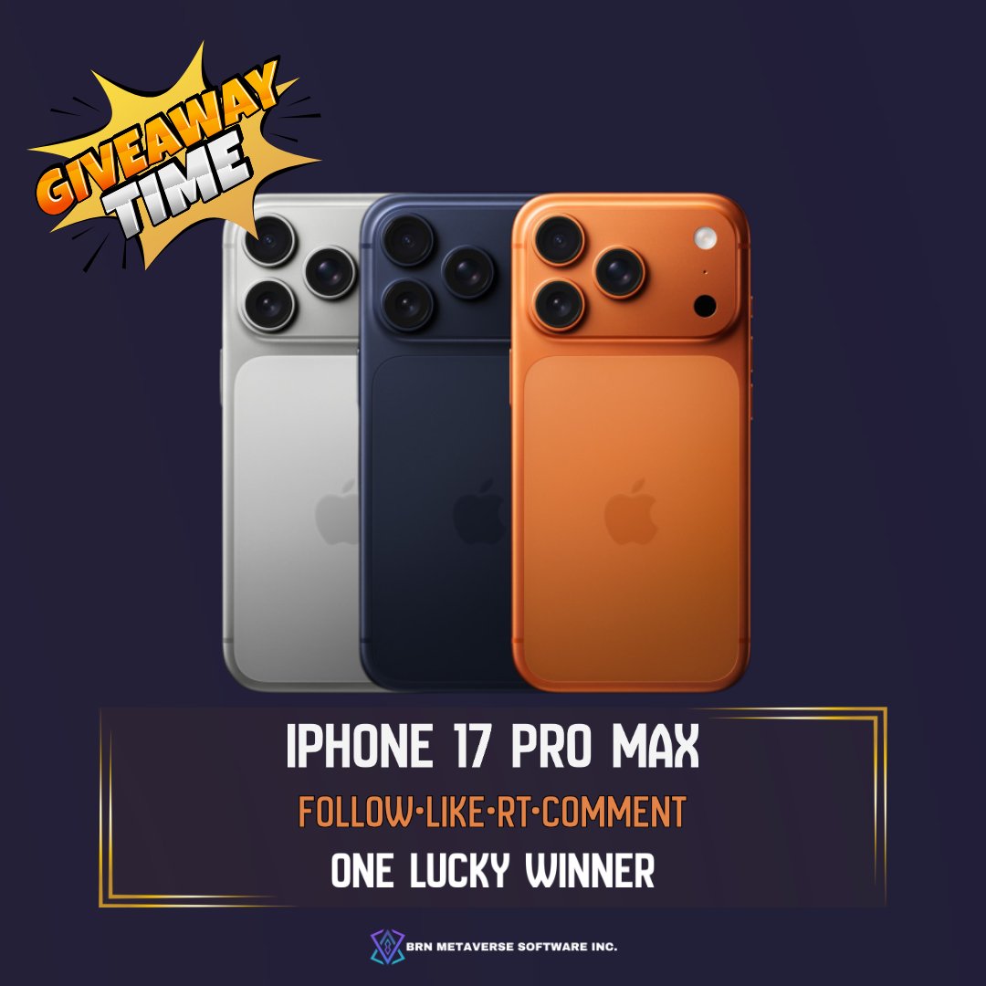 BrnMetaverse's tweet image. 🚨 iPhone 17 Pro Max Giveaway! 🚨
One lucky winner will take home the newest iPhone!
To join:
1️⃣ Follow @BRNMetaverse
2️⃣ Like ❤️ & Retweet 🔁 this post
3️⃣ Tag 2 friends 👥
🎁 1 winner pure luck, pure excitement!
📅 Winner announcement: October 31, 2025
#BRNMetaverse $BRN…