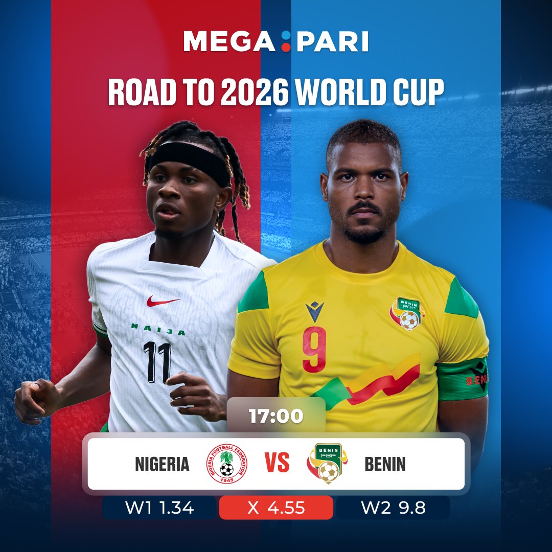 megapari_ngr's tweet image. 🇳🇬🔥 Do-or-die clash for the Super Eagles! 🦅⚽️
Nigeria vs Benin in a crucial 2026 World Cup Qualifier 🌍🏆
Can the Eagles keep the dream alive? 💪🇳🇬
📲 Bet & Win Big 👉 megapari.media/3IXTTMg
#Megapari #SuperEagles #WorldCupQualifiers #RoadTo2026