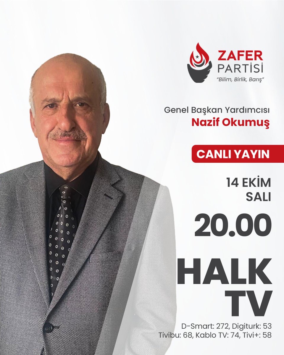 Genel Başkan Yardımcımız Nazif Okumuş, bugün (14 Ekim Salı) saat 20.00’den itibaren saat 00.30'a kadar Halk Tv ekranlarında Ekrem Açıkel’in programının konuğu olacaktır.