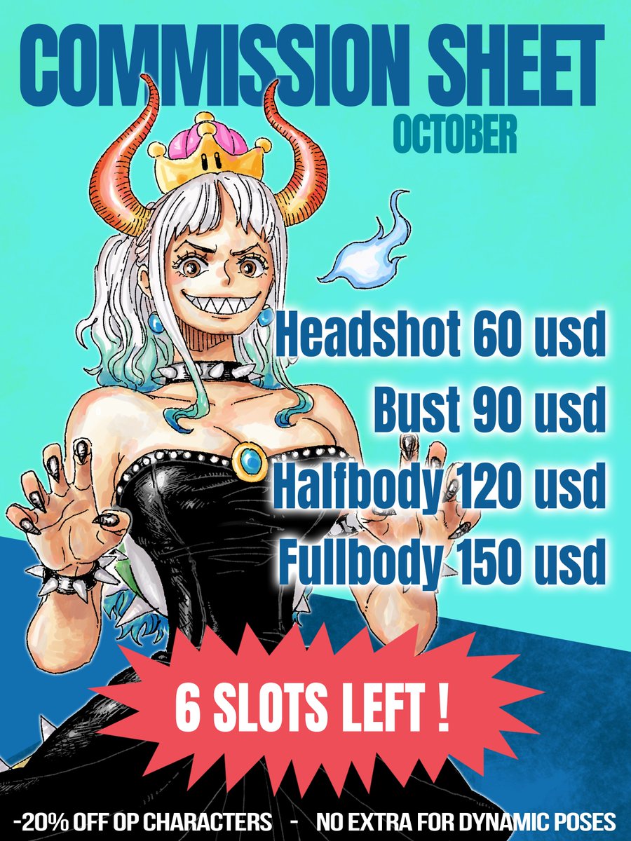 6 slots left ! 
#onepiece #comissionsopen