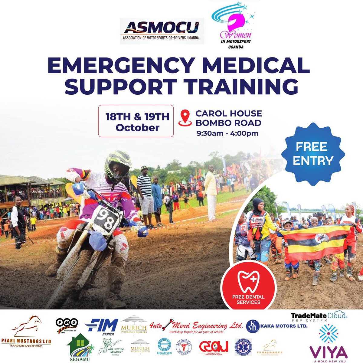 The Association of Motorsport Co-drivers Uganda in conjunction with Women motorsport Uganda are thrilled to invite you to the emergency medical training. Come equip yourself with knowledge of how to help a college with an emergency medical need.