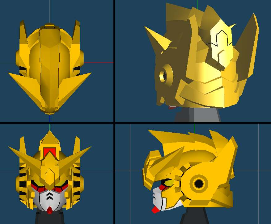 DivideTW's tweet image. ●ガンダム・ザ・ゴールド_ヘッド_ＳＤ&amp;amp;リアル
　だいたいこんな感じです、ってのが分かる感じに前・横・上からの画像+でっちあげ後頭部パーツ等のセット。

リアルヘッドは苦手な為、横からはお見せできないくらいのできデス；
#SDガンダム