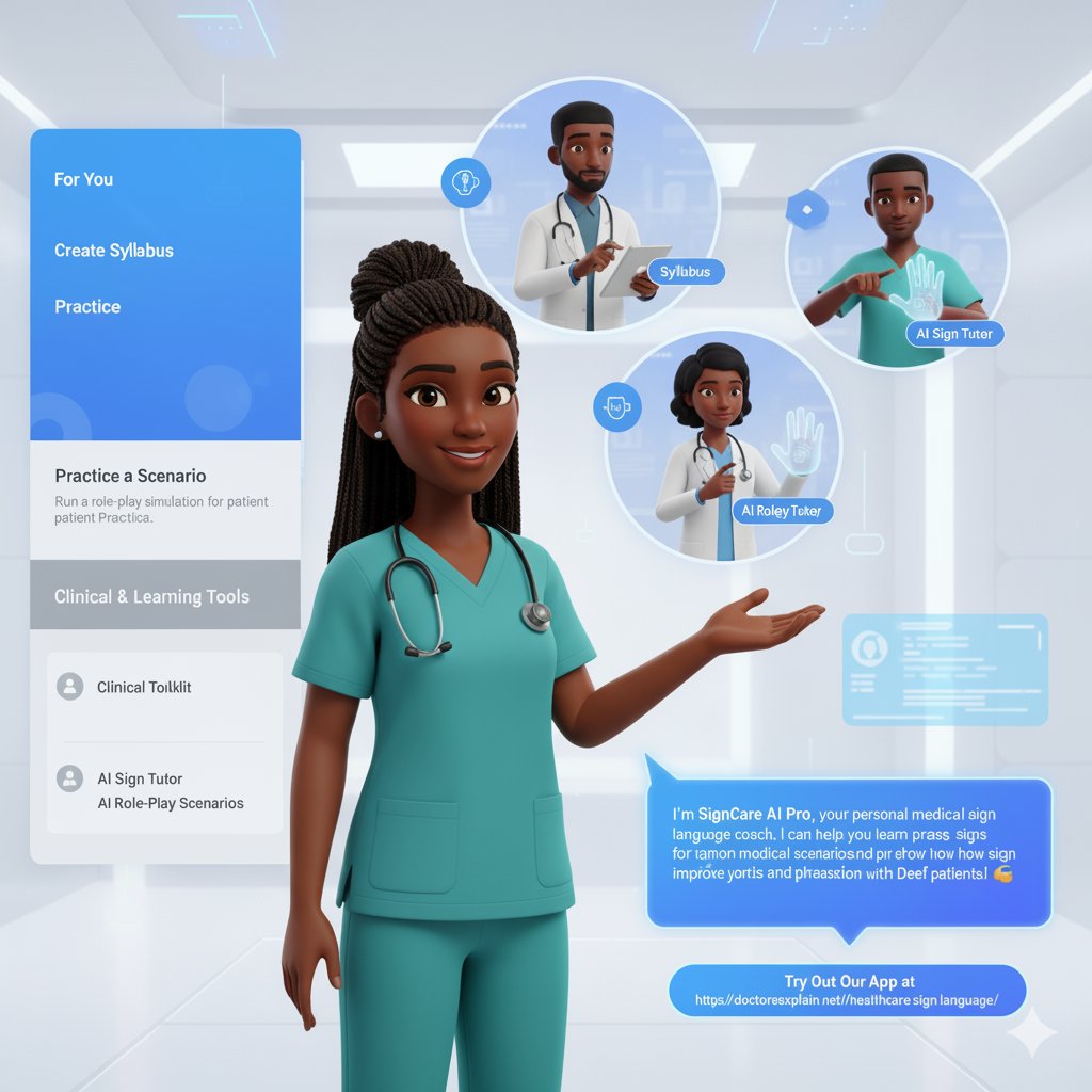 DocsExplainFM's tweet image. 🤖🩺 Meet SignCare AI Pro — your personal medical sign language coach! Start learning today 👉 doctorsexplain.net/healthcare-sig…

#SignLanguage #InclusiveHealthcare #AIinMedicine #DeafAwareness #MedicalEducation #HealthTech