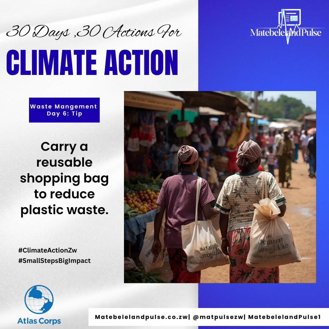 matpulsezw's tweet image. Day 6️⃣ : Waste Management Tip

Carry a reusable shopping bag and ditch plastic bags.

Its a tiny habit but it makes a huge difference to the amount of plastic waste we generate. 

#SmallStepsBigImpact
#ClimateActionZw