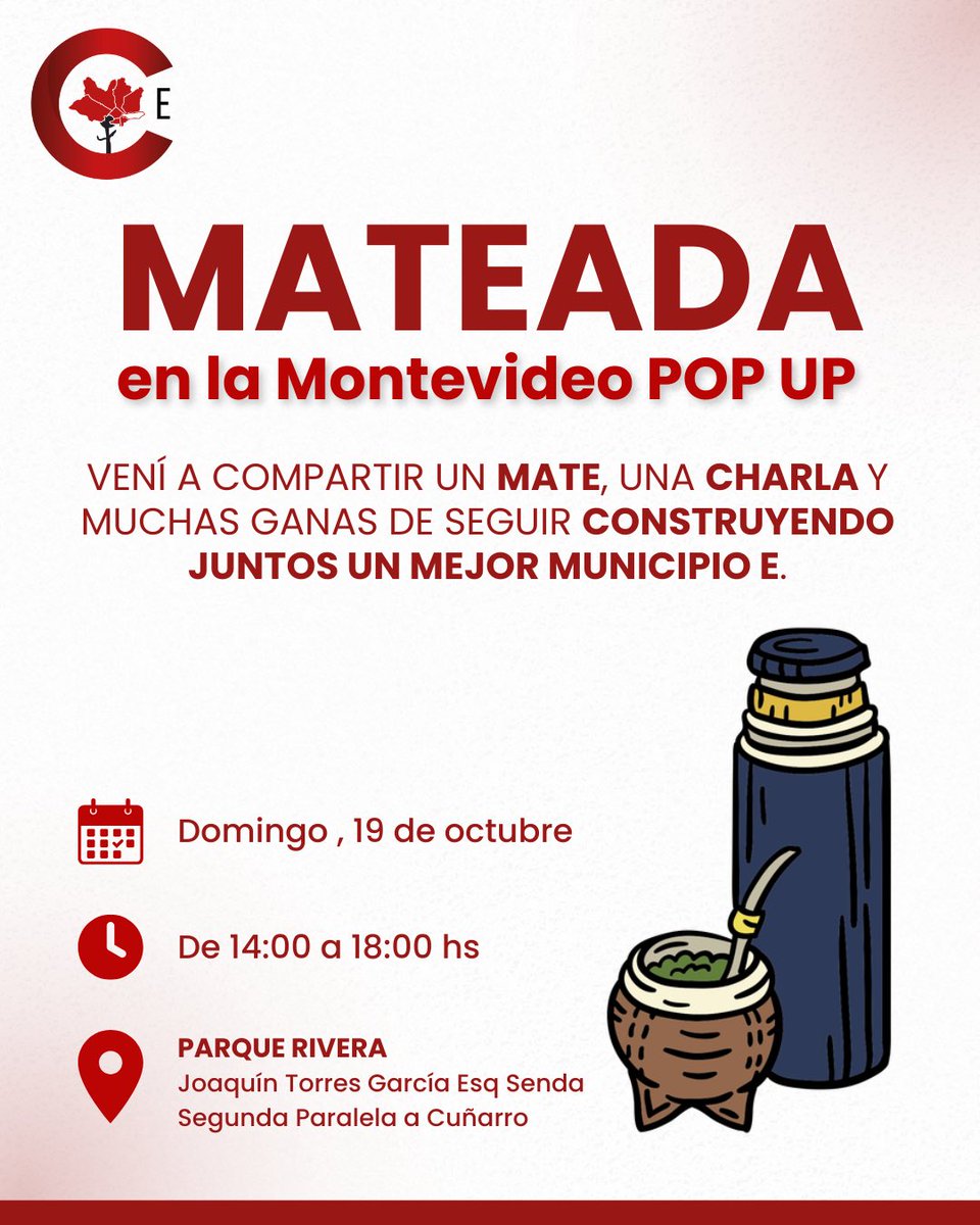 Este domingo nos encontramos en Montevideo POP UP con el equipo del Club Zonal E ☀️
Traé tu mate, tus ideas y tus ganas de compartir una linda tarde juntos 🚩

📍 Parque Rivera
🗓️ Domingo 19 de octubre
🕑 De 14:00 a 18:00 hs