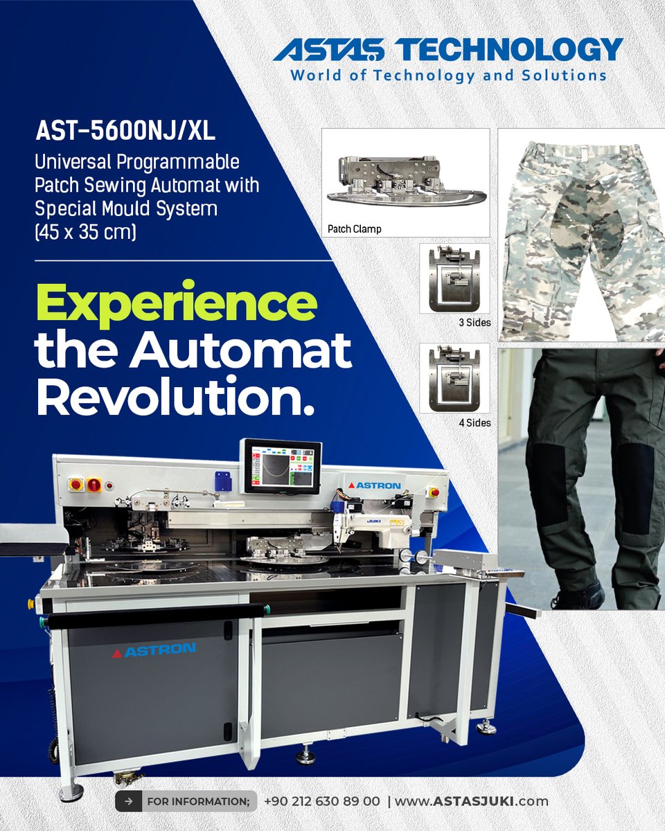 AstasTechnology's tweet image. Experience the Automat Revolution💫

🔺AST-5600NJ/XL
👖Universal Programmable Patch Sewing Automat with Special Mould System (45 x 35 cm)

#SewingAutomation #IndustrialSewing #PatchSewing #TextileTechnology #SmartSewingMachine #AutomatedSewing #SewingInnovation