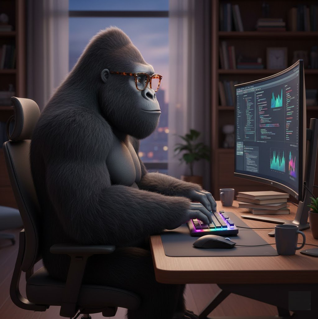 vadeef's tweet image. Head down, coding away! This is what peak performance looks like in the digital jungle.
@somegorillas