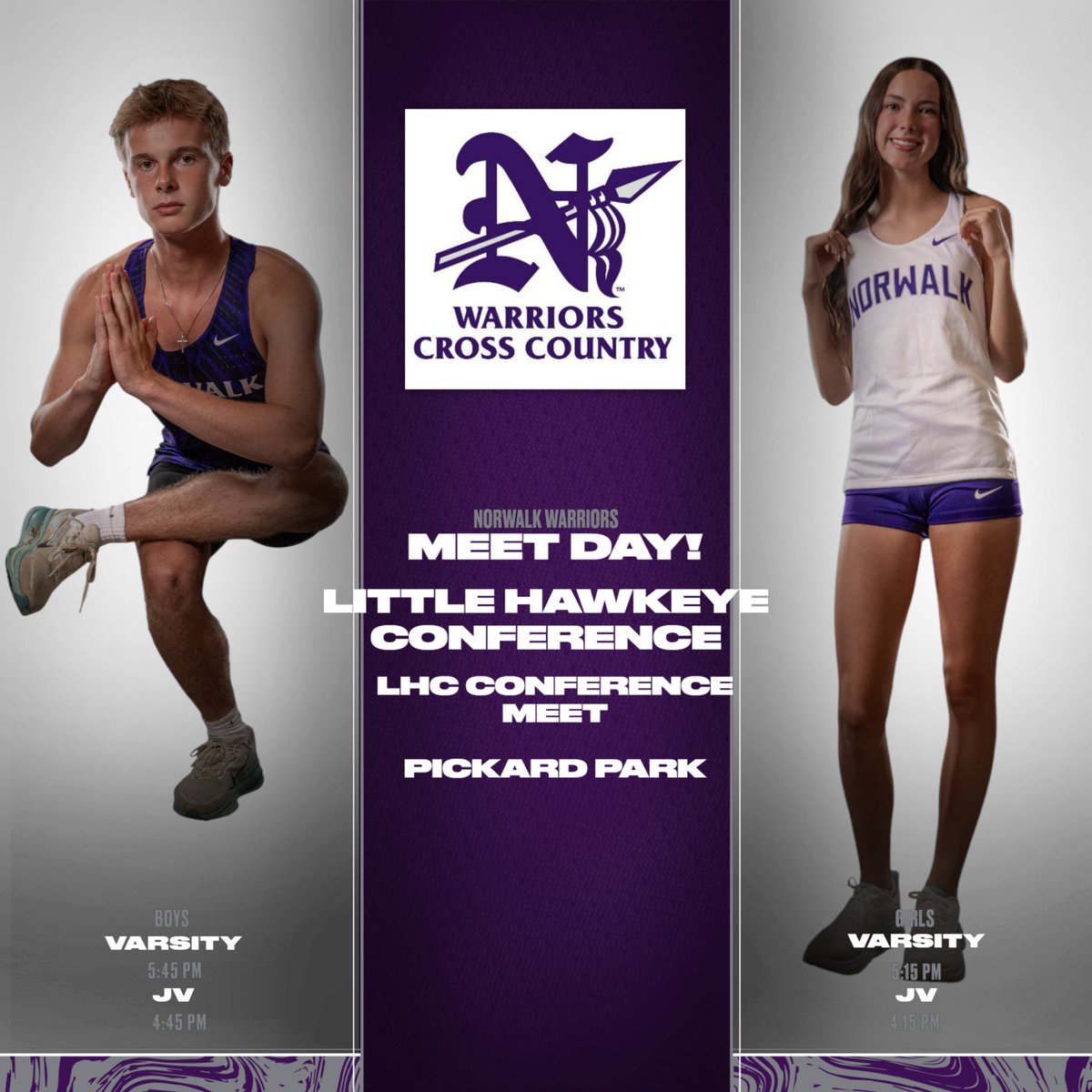 It's a Warrior RACE DAY!  The Norwalk XC teams will be hosting the Little Hawkeye Conference Meet at Pickard Park in Indianola.  <a href="/WarriorRunning/">Norwalk Girls XC</a> #OneTeamOneGoalOneFinish #AttackSuccess