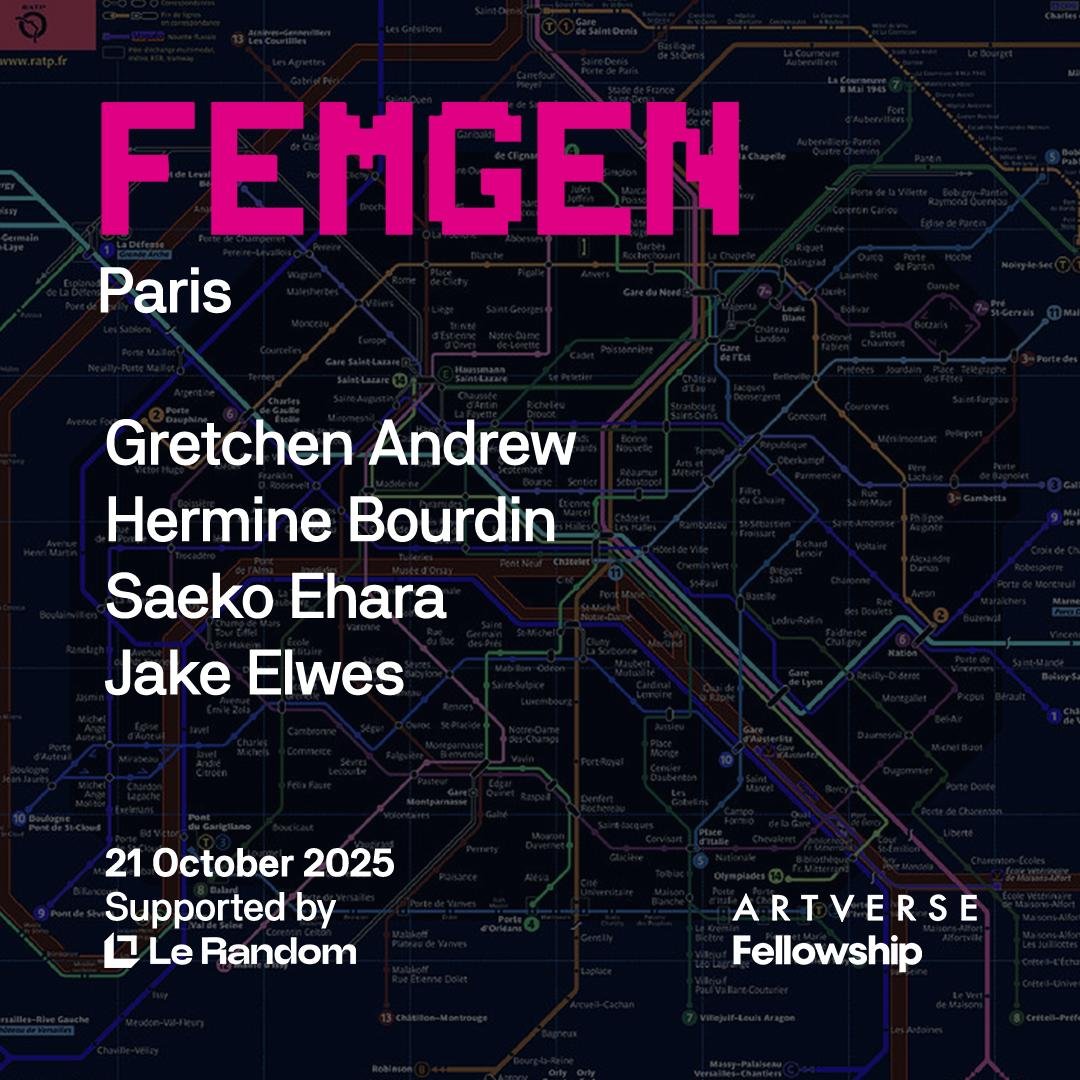 gm 🤍

FEMGEN is coming to Paris ! 🇫🇷

By <a href="/micolmicolmicol/">micol</a> and <a href="/AlexEstorick/">AXEL</a>, with the support from <a href="/lerandomart/">Le Random</a> and <a href="/fellowshiptrust/">Fellowship</a>.

📆 October 21st, 12pm - 6pm

Rsvp at the link below 👇