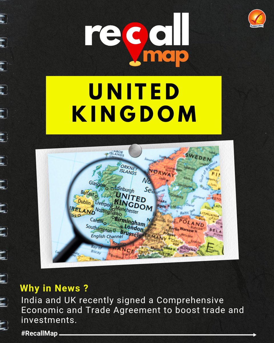 VajiramRavi's tweet image. #RecallMap: The United Kingdom is an island nation in northwestern Europe.
Swipe to read more about this country.
#UPSC #UPSCMApping #GS1Mapping # #UnitedKingdom #UPSCPreparation #GeographyNotes #CurrentAffairs #GS1 #StudyMap #UKFacts #MapLearning