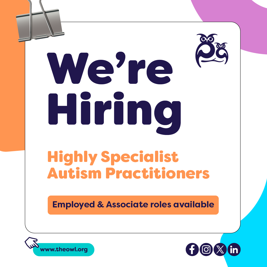 TheOwlCentre's tweet photo. 🦉 We’re hiring! 🦉

The Owl Centre is looking for Highly Specialist Autism Assessors - both Associate &amp; Employed roles.

If you’re ADOS-2 trained with 12+ months’ diagnostic experience, come and join our Neurodiversity team.

https://t.co/mphzfIMRFW 
🦉 https://t.co/CalO7ejAmQ