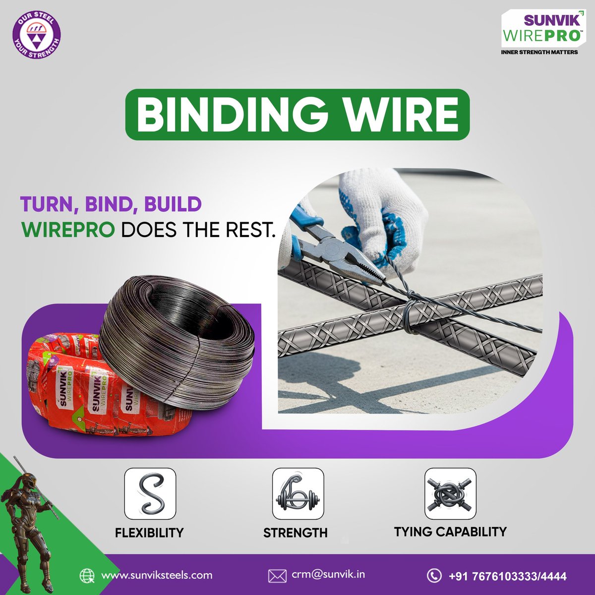 Sunvik_Steels's tweet image. Every turn, every tie, every strand — WirePro Binding Wire holds your structures firm, strong, and unshakable. 

Because what’s built with inner strength, stands the test of time.

#wirepro #sunviksteels #innerstrengthmatters #bindingwire #SecureWithWirePro #tmt #steelthatlasts