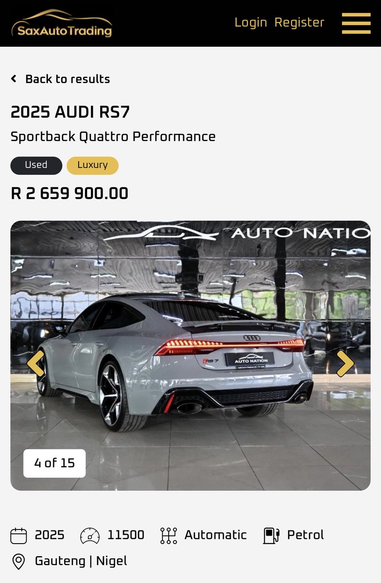 saxautotrading's tweet photo. The 2025 RS7 powered by a 4.0L Twin-Turbo V8 delivering an incredible 463kW and 850Nm, paired to an 8-speed Tiptronic transmission and quattro all-wheel drive. Acceleration from 0–100km/h in just 3.4 seconds, this is pure supercar performance wrapped in executive refinement. Available on SAX AUTO TRADING, link here.. 

https://t.co/GRwit0H99t

#saxautotrading #audirs7 #audisupercar #rs7 #exclusivecars